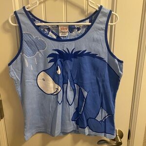 Disney Store XL Top Blue Eeyore Tank Sleeve Shirt 100 Cotton